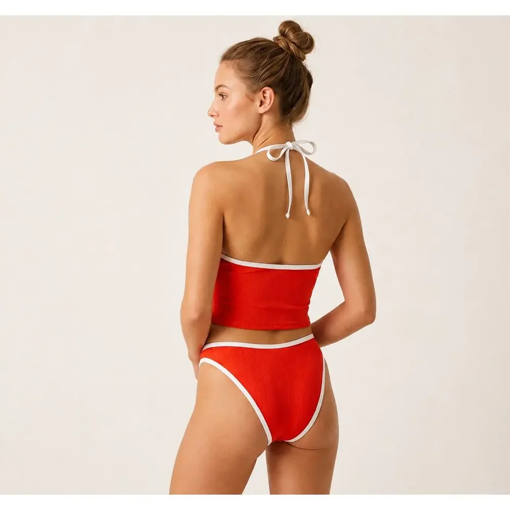 Wilo The Label 2 Piece Tankini Swimsuit Tomato Orange Womens Size Large New